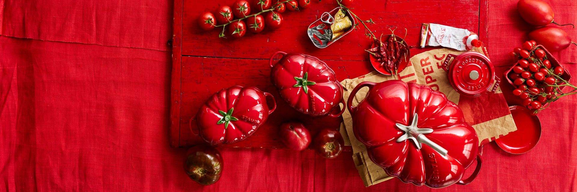 STAUB Cherry Cast Iron Dutch Ovens with Tomatoes