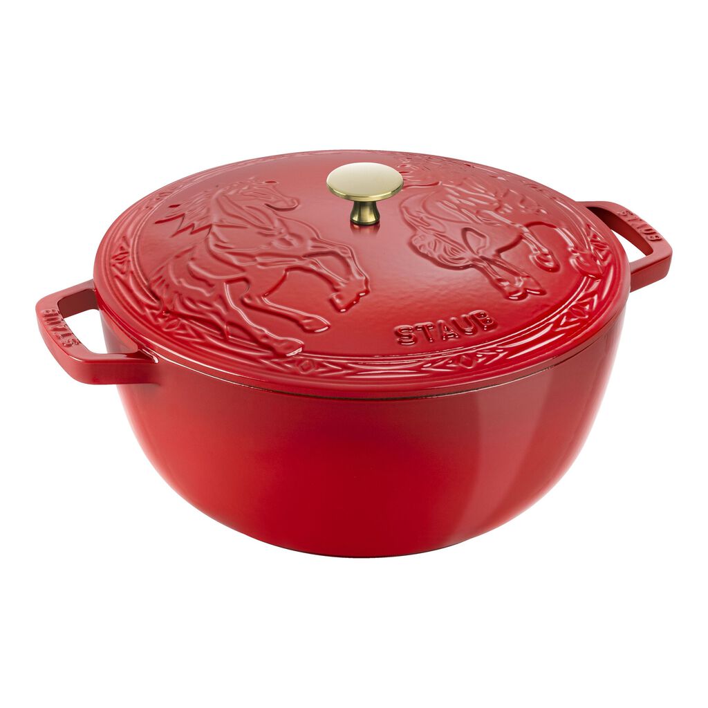 5 qt, Essential French Oven with Horse Lid, Cherry,,large