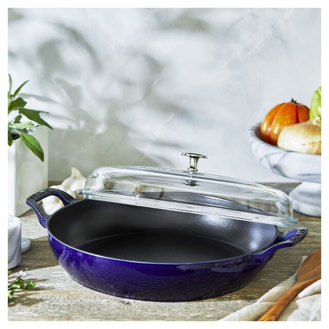 3.5 qt, Braiser With Glass Lid, Dark Blue,,large