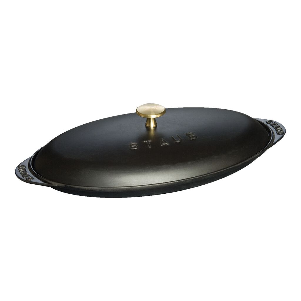 12.25 inch, Oval, Covered Fish Pan, Matte Black,,large