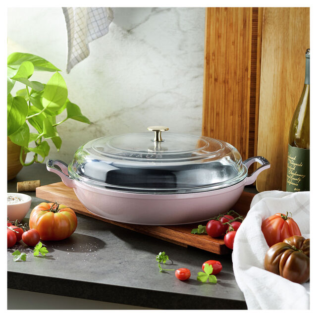 3.5 qt, Braiser With Glass Lid, Peony Pink,,large