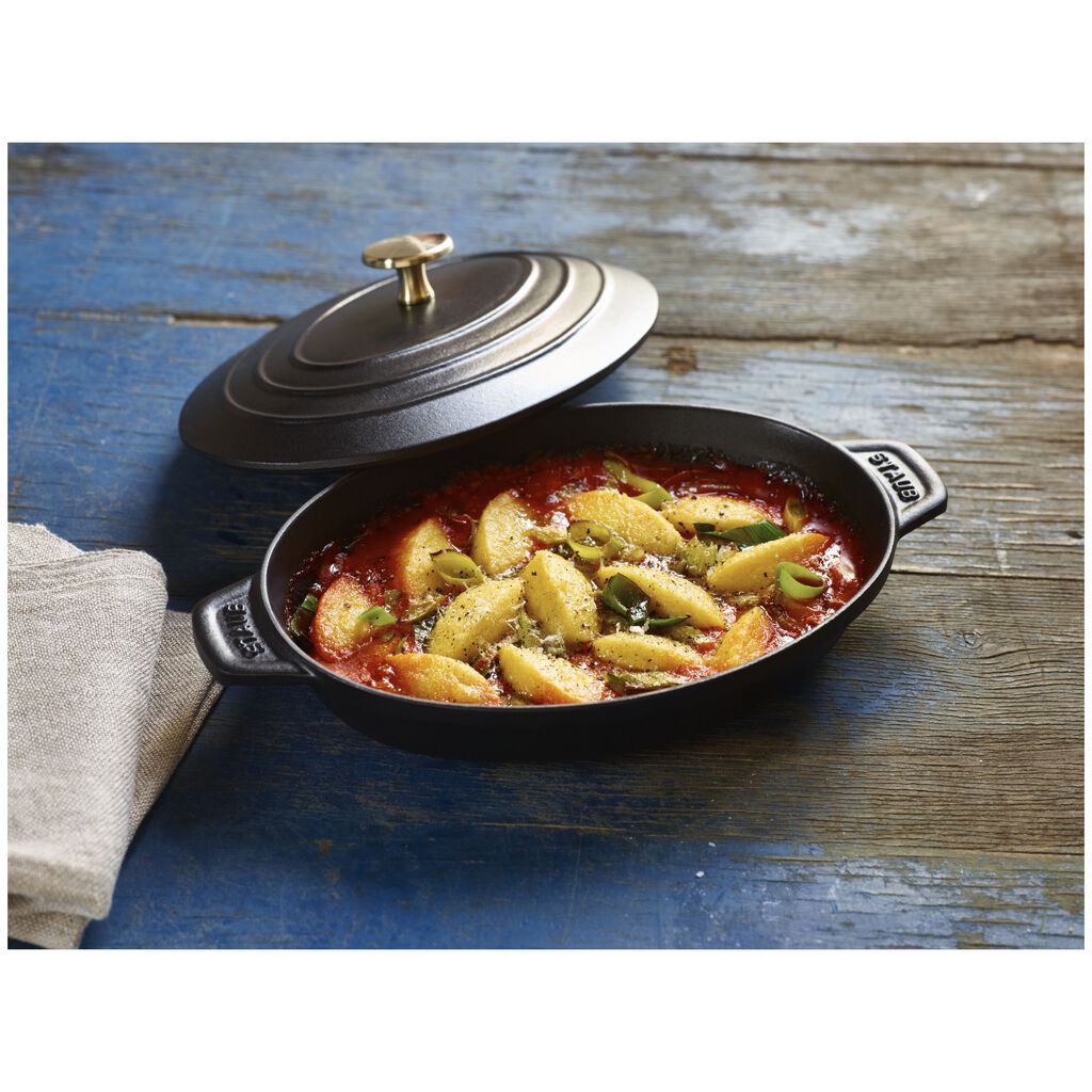 9-inch, Oval, Covered Baking Dish With Lid, Matte Black,,large