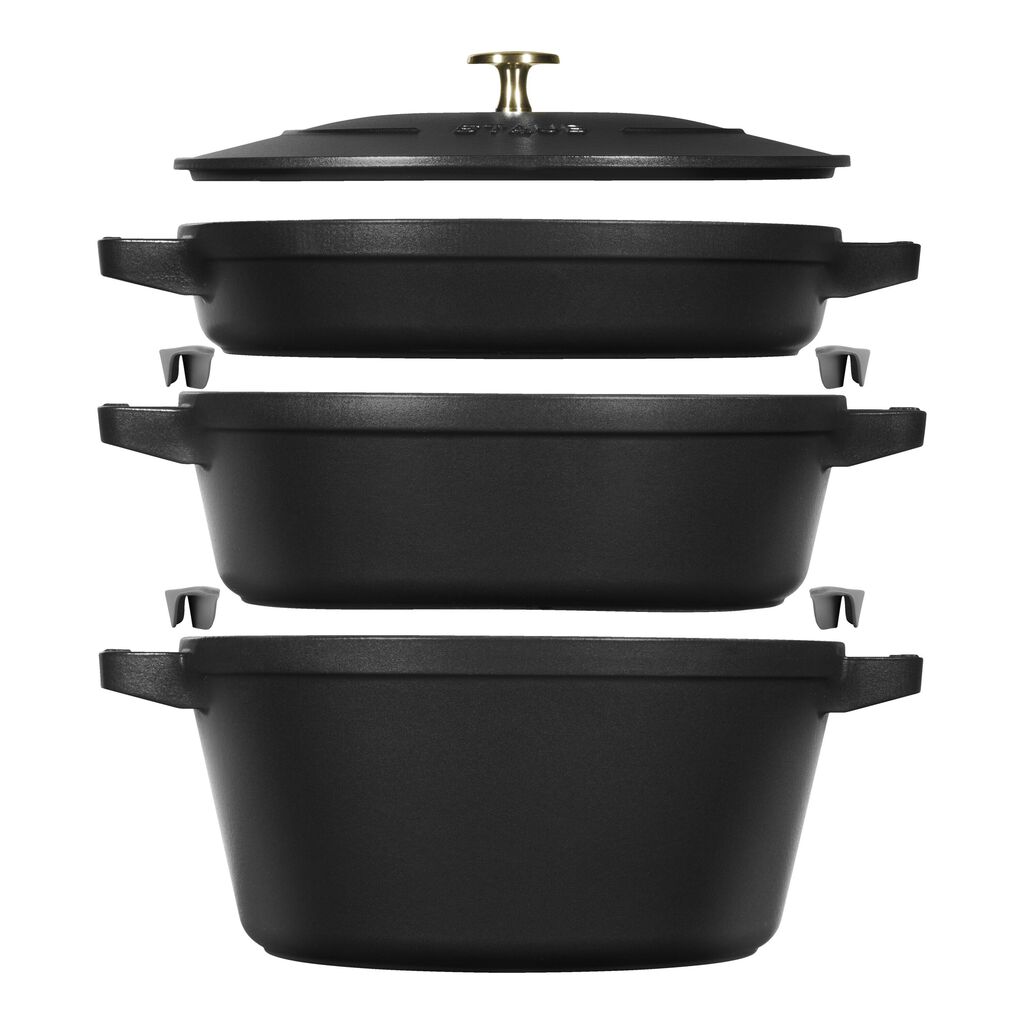 4-pc Stackable Cookware Set, Matte Black, Cast Iron ,,large