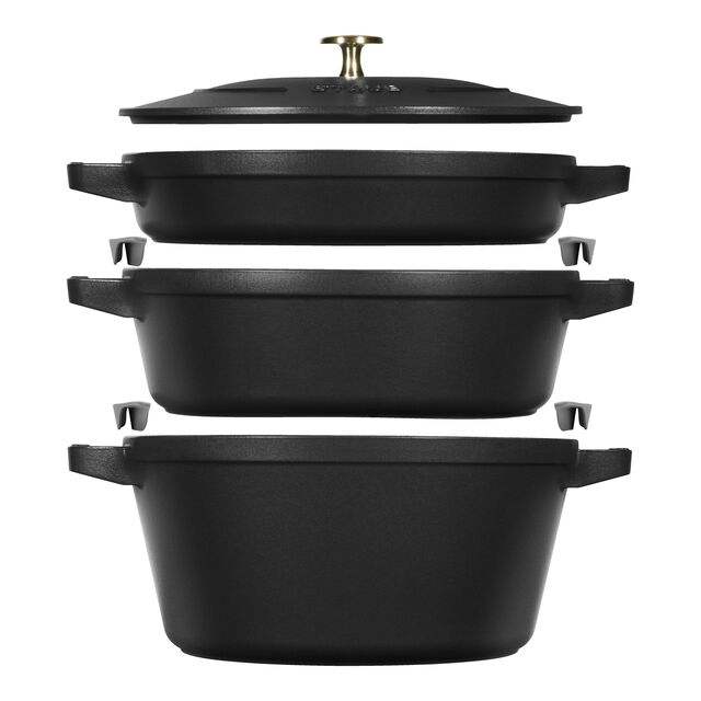4-pc Stackable Cookware Set, Matte Black, Cast Iron ,,large