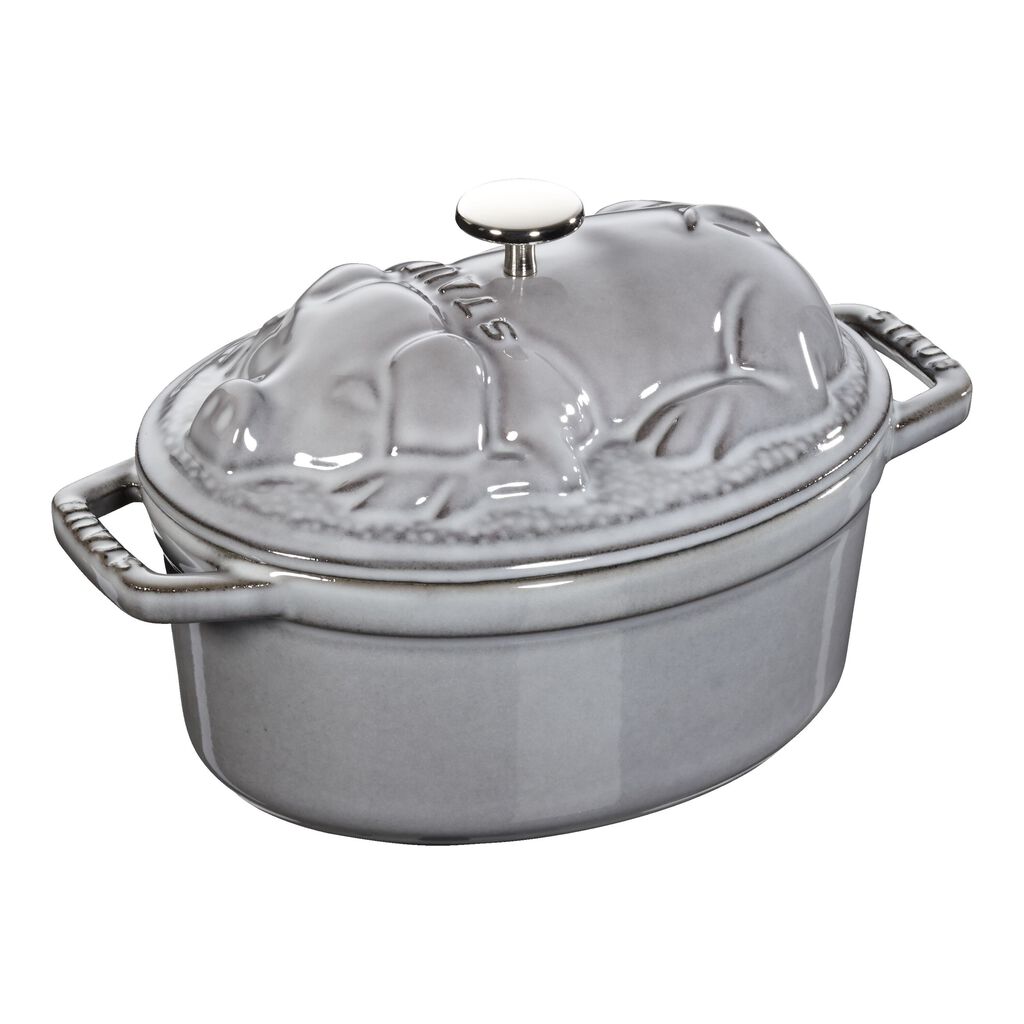 1 qt, Oval, Pig Dutch Oven, Graphite Grey,,large