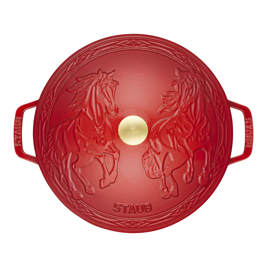 5 qt, Essential French Oven with Horse Lid, Cherry,,large