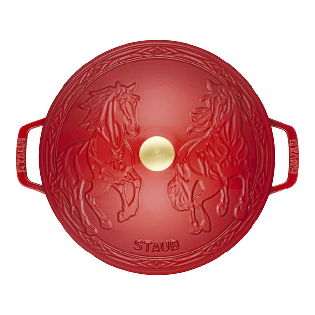 5 qt, Essential French Oven with Horse Lid, Cherry,,large