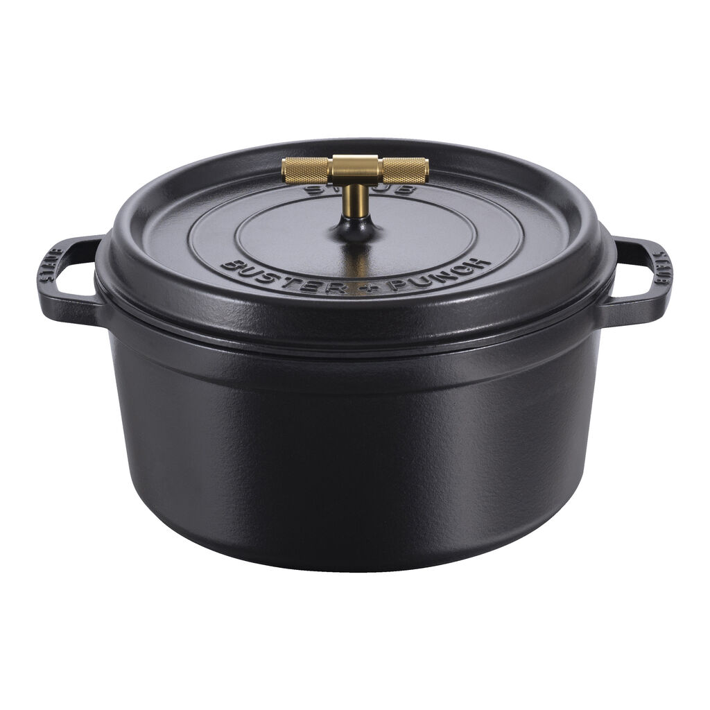 7 qt, Round, Dutch Oven Buster And Punch, Matte Black,,large