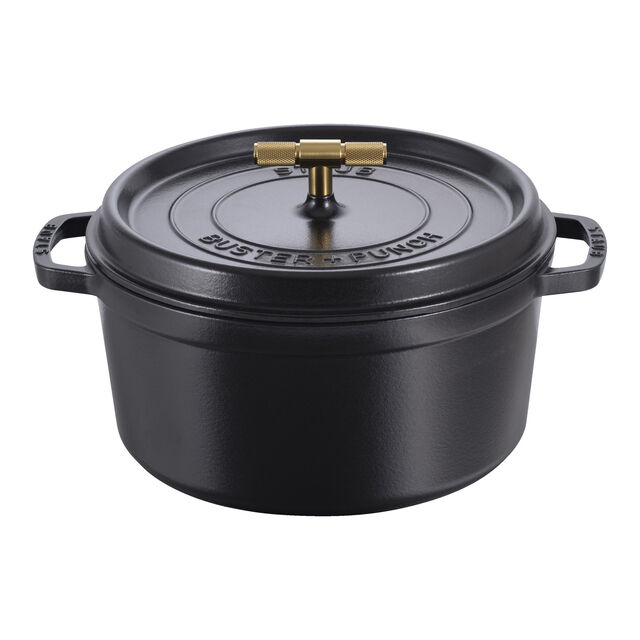 7 qt, Round, Dutch Oven Buster And Punch, Matte Black,,large