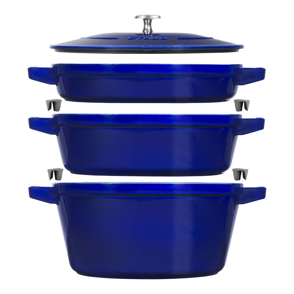 4-pc Stackable Cookware Set, Dark Blue, Cast Iron ,,large