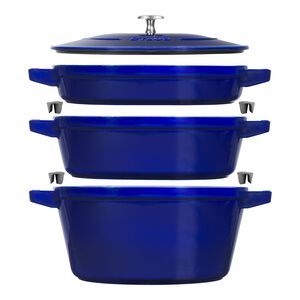 4-pc Stackable Cookware Set, Dark Blue, Cast Iron 
