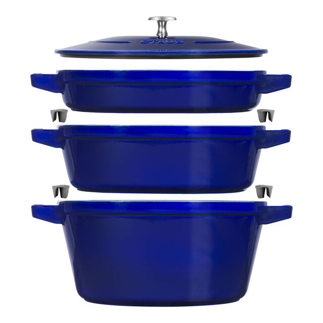 4-pc Stackable Cookware Set, Dark Blue, Cast Iron ,,large