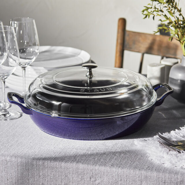3.5 qt, Braiser With Glass Lid, Dark Blue,,large
