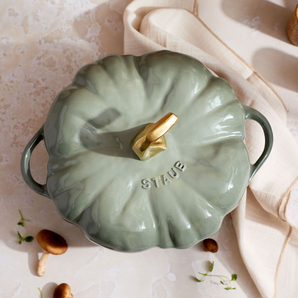 3.5 qt, Pumpkin, Dutch Oven With Gold Stem, Eucalyptus,,large