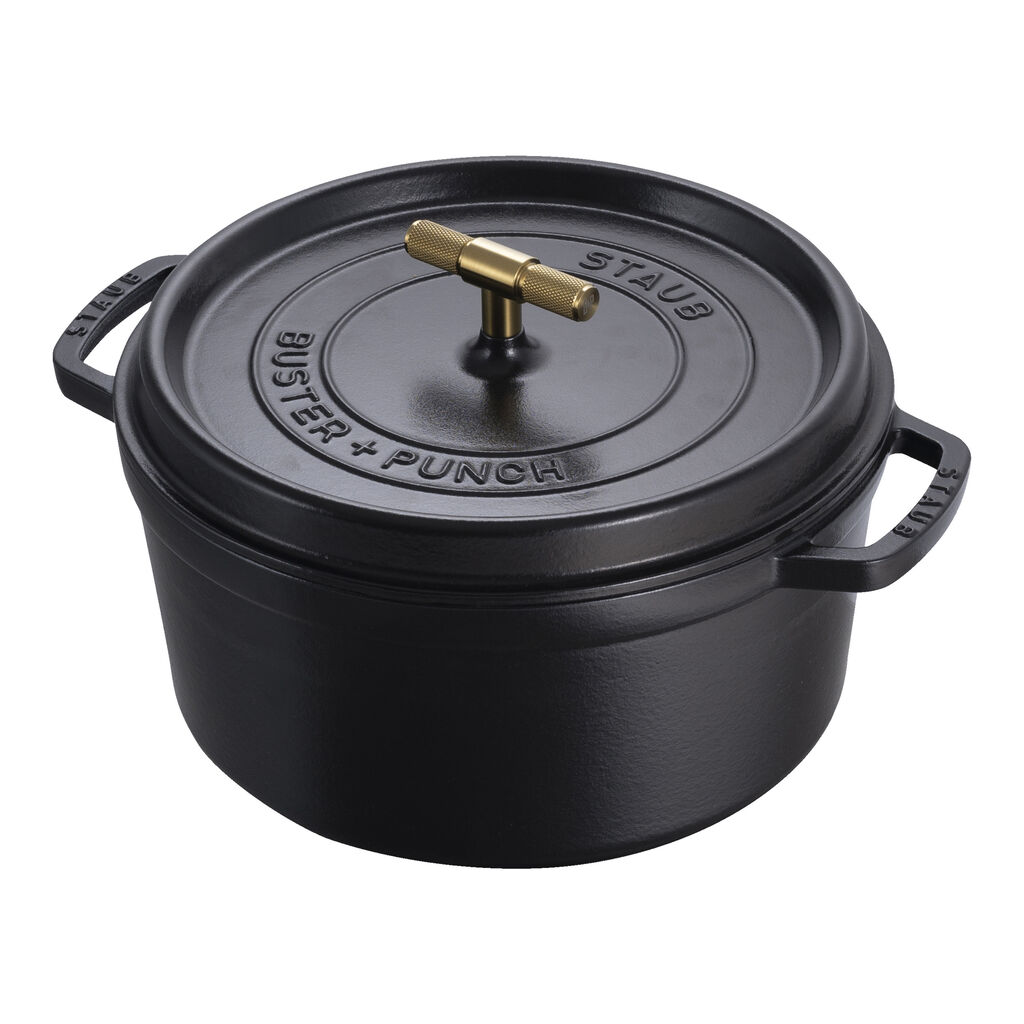 7 qt, Round, Dutch Oven Buster And Punch, Matte Black,,large