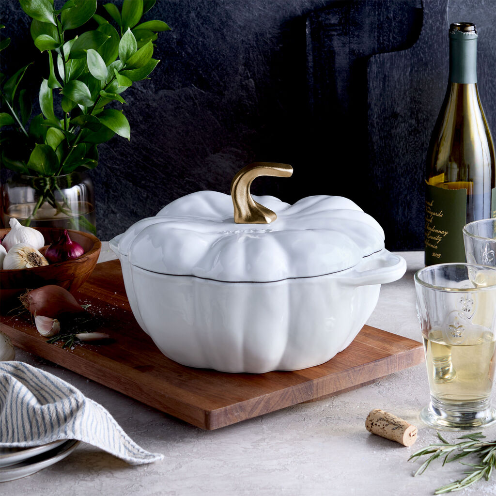 3.5 qt, Pumpkin, Dutch Oven With Brass Knob, Pure White,,large