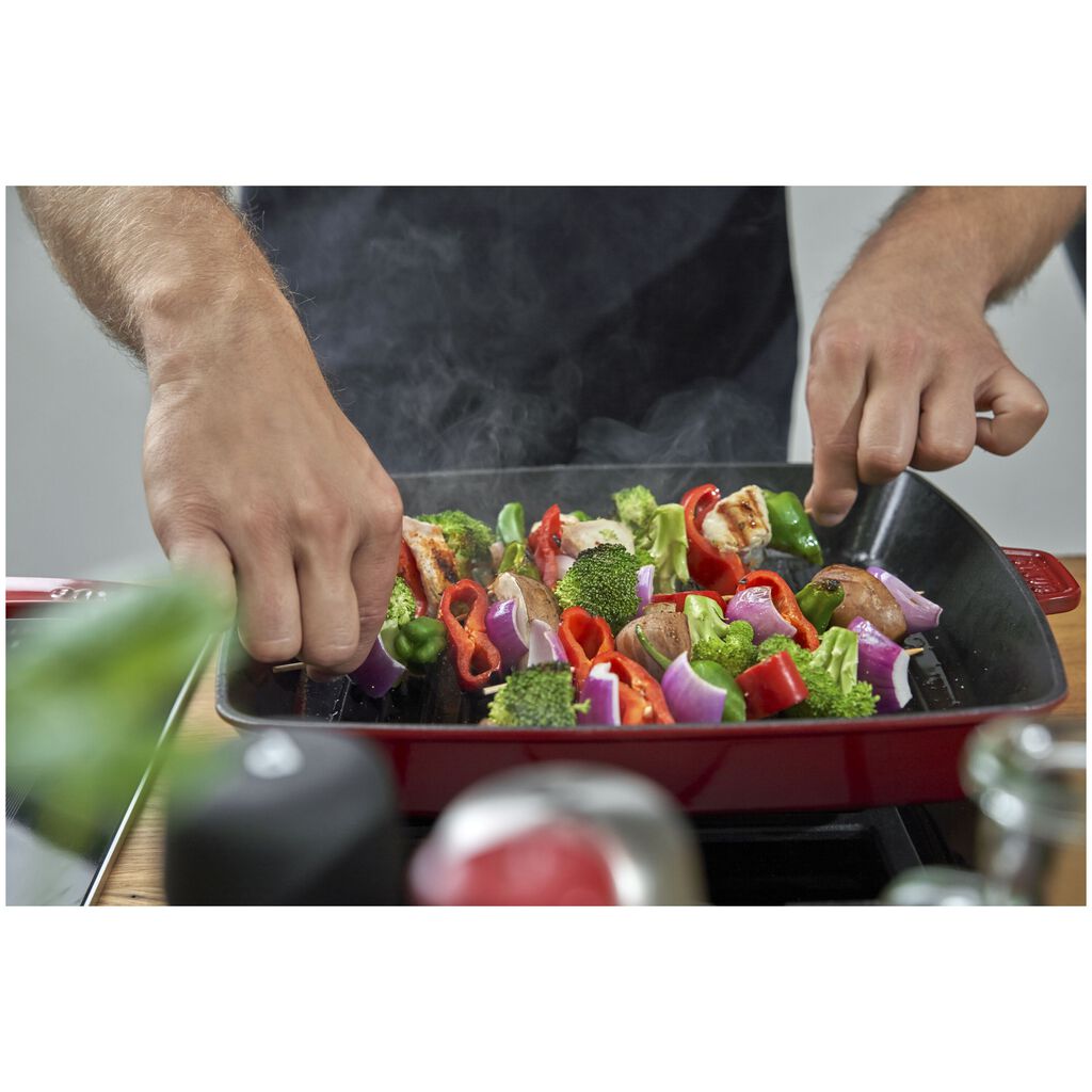 12-inch, Cast Iron, Square, Grill Pan, Cherry,,large