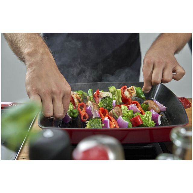 12-inch, Cast Iron, Square, Grill Pan, Cherry,,large