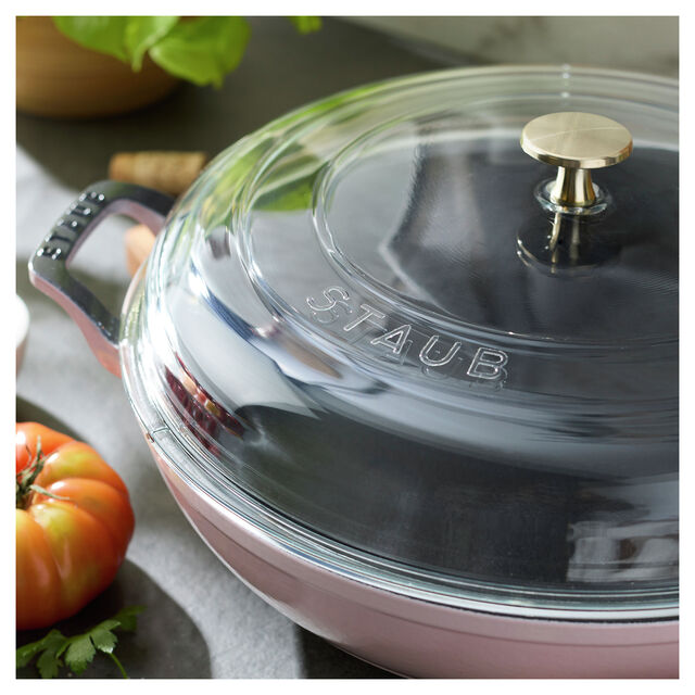 3.5 qt, Braiser With Glass Lid, Peony Pink,,large