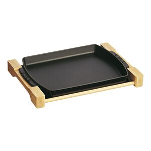 13-inch x 9-inch, Rectangular Serving Dish With Wood Base, Matte Black
