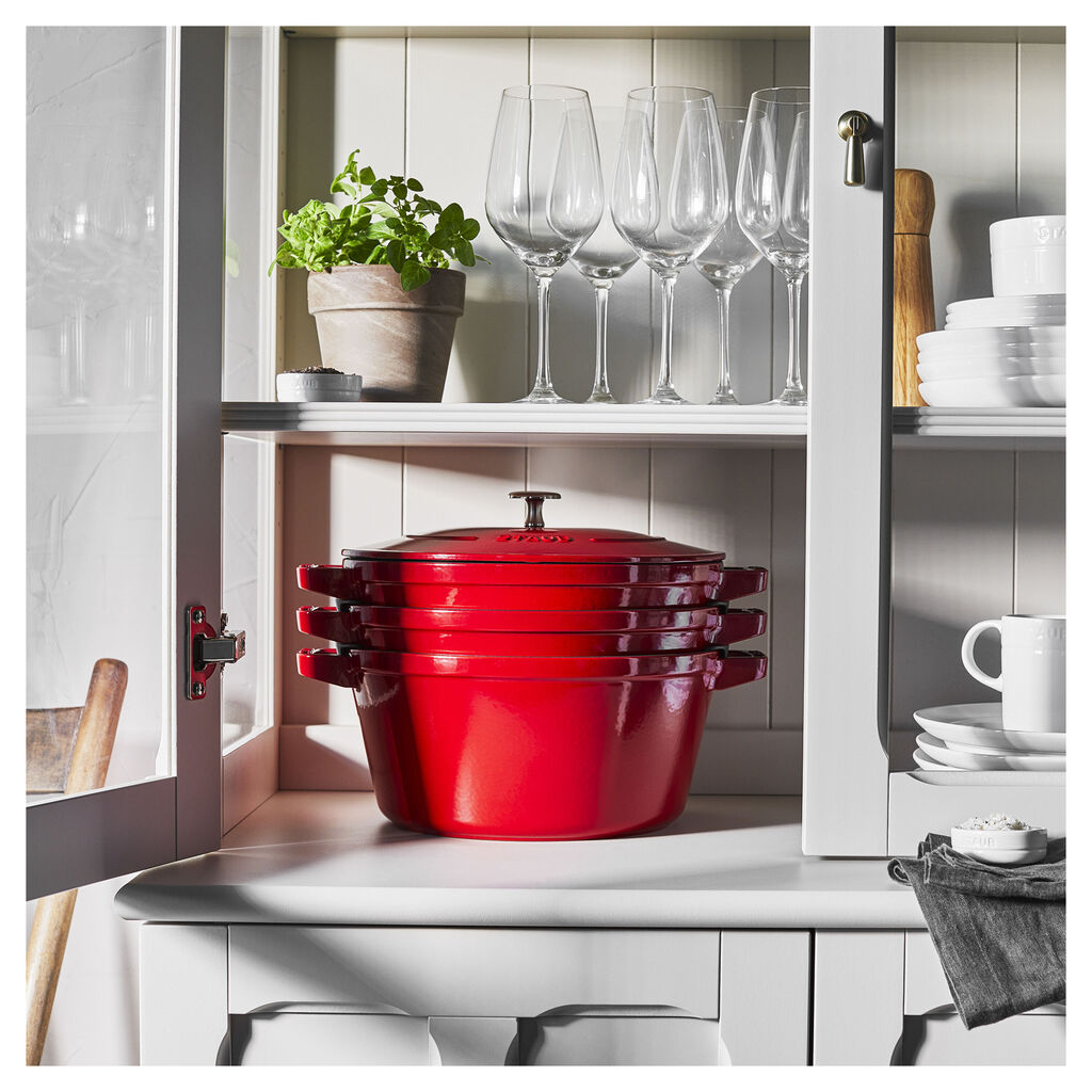 4-pc Stackable Cookware Set, Cherry, Cast Iron ,,large
