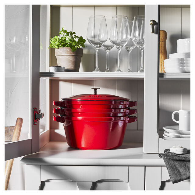 4-pc Stackable Cookware Set, Cherry, Cast Iron ,,large