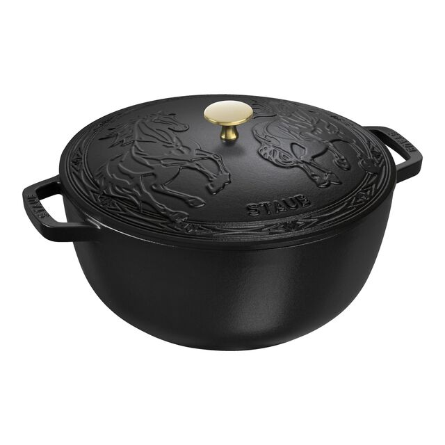 5 qt, Essential French Oven with Horse Lid, Matte Black,,large