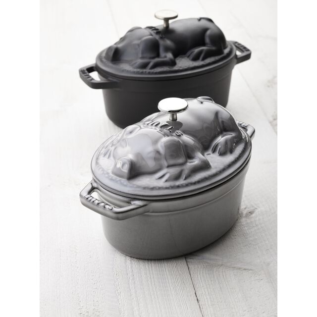 1 qt, Oval, Pig Dutch Oven, Graphite Grey,,large