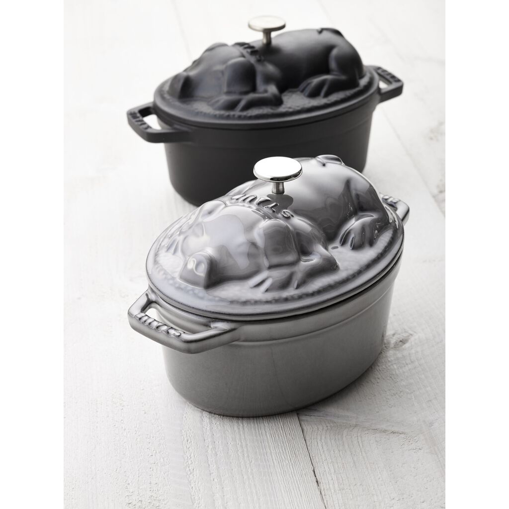 1 qt, Oval, Pig Dutch Oven, Graphite Grey,,large
