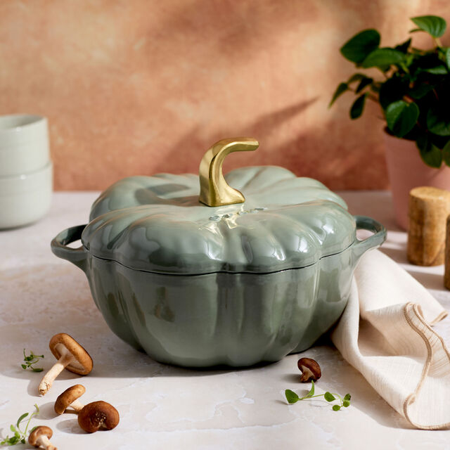 3.5 qt, Pumpkin, Dutch Oven With Gold Stem, Eucalyptus,,large