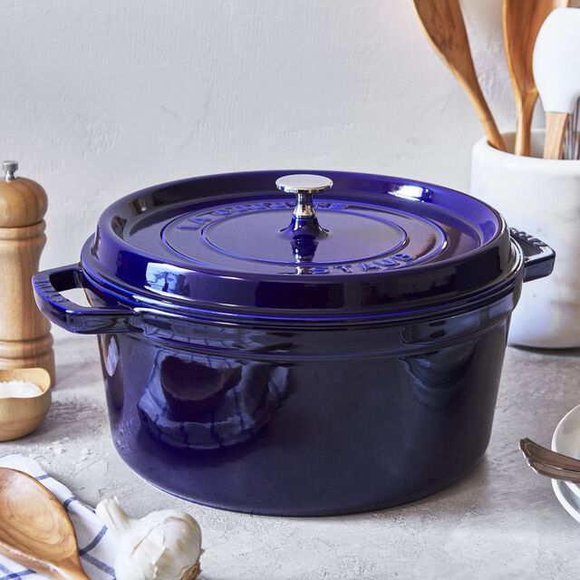 7 qt, Round, Dutch Oven, Dark Blue,,large