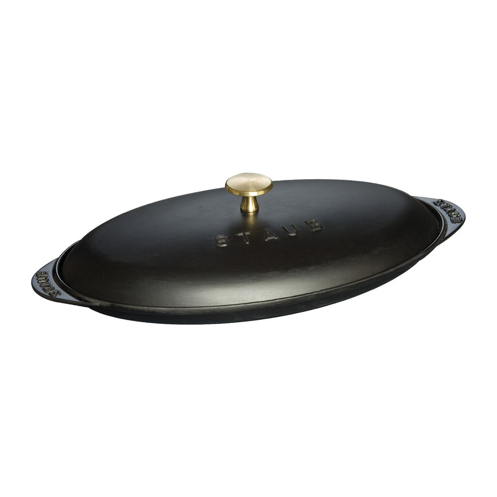 12.25 inch, Oval, Covered Fish Pan, Matte Black,,large