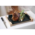 13-inch x 9-inch, Rectangular Serving Dish With Wood Base, Matte Black,,large