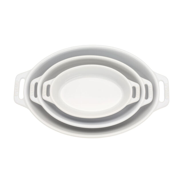 3-pc, Oval, Bakeware Set, White,,large