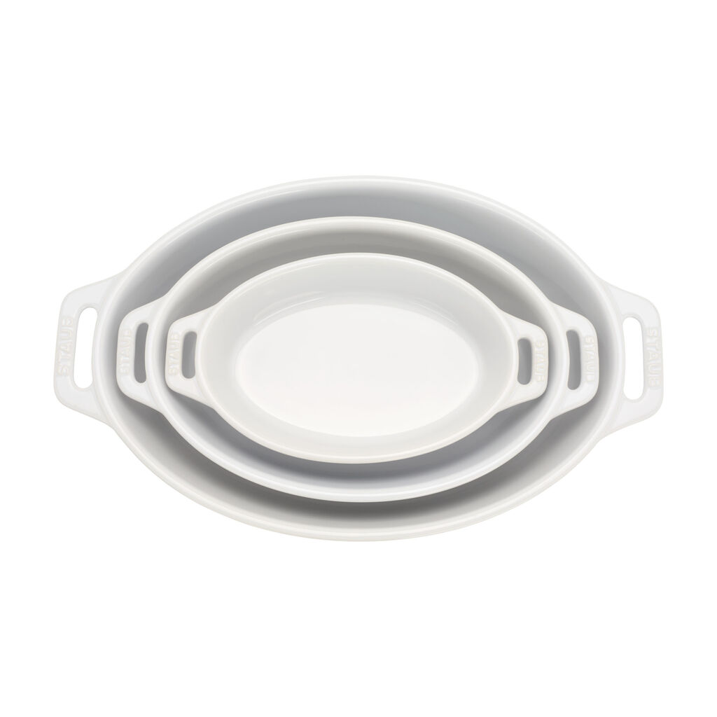 3-pc, Oval, Bakeware Set, White,,large