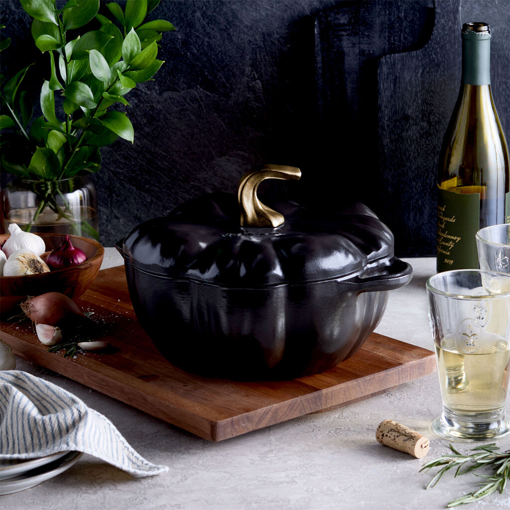 3.5 qt, Pumpkin, Dutch Oven With Brass Knob, Matte Black,,large