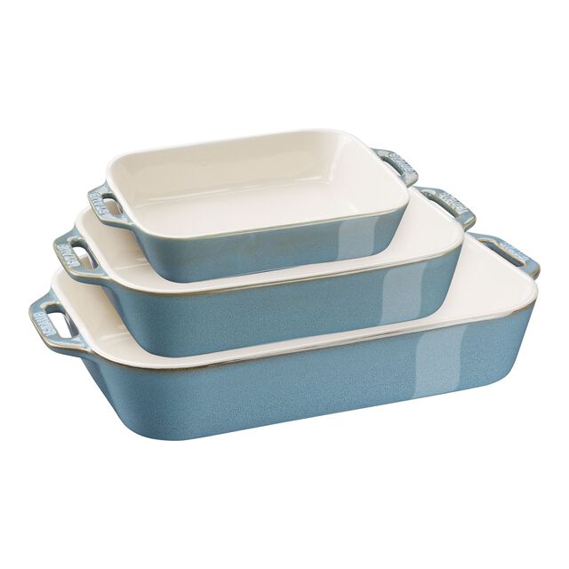 3-pc, Rectangular Baking Dish Set, Rustic Turquoise,,large