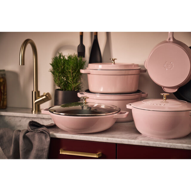 3.5 qt, Braiser With Glass Lid, Peony Pink,,large