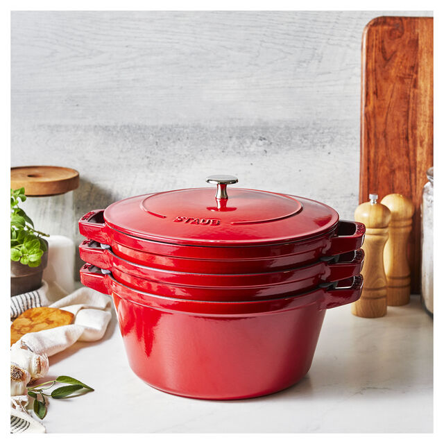 4-pc Stackable Cookware Set, Cherry, Cast Iron ,,large