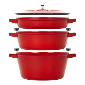 4-pc Stackable Cookware Set, Cherry, Cast Iron 