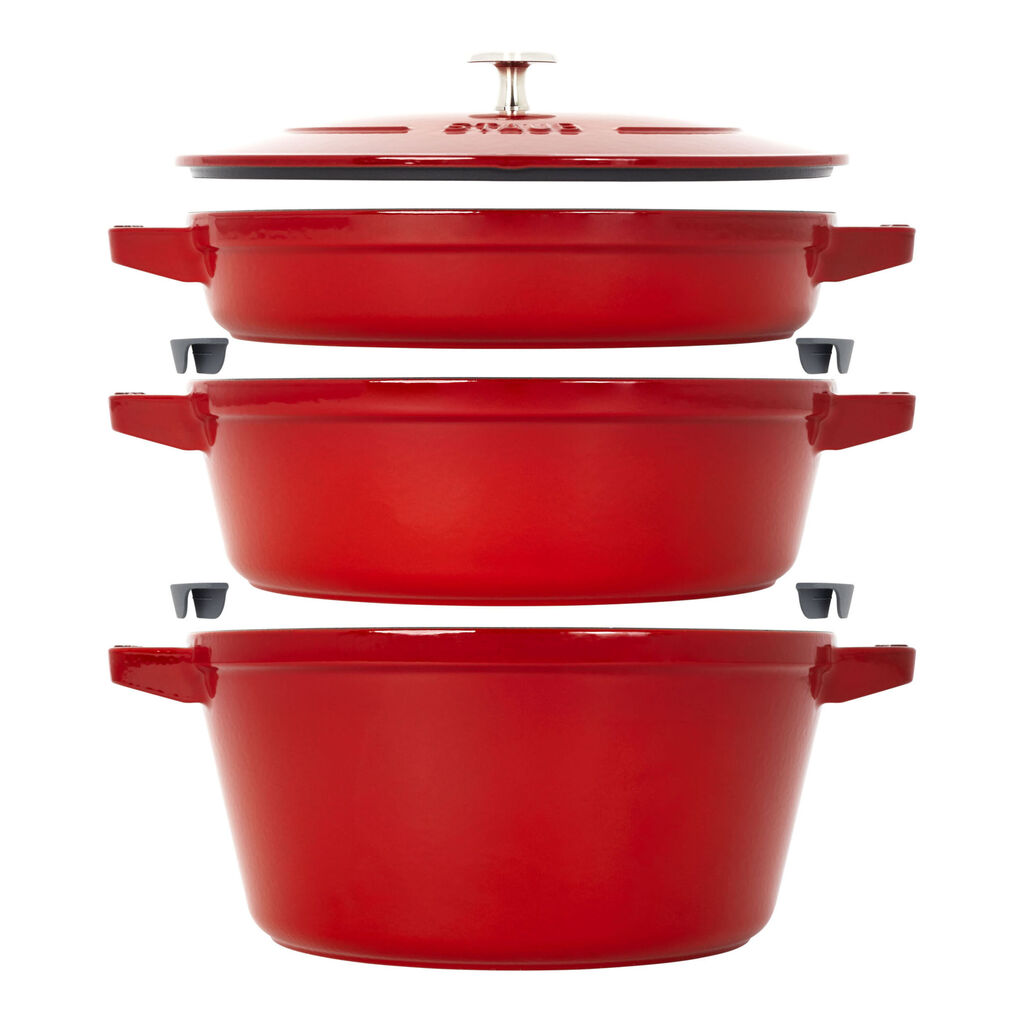 4-pc Stackable Cookware Set, Cherry, Cast Iron ,,large