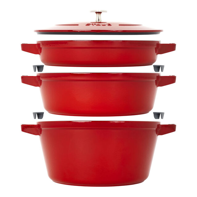 4-pc Stackable Cookware Set, Cherry, Cast Iron ,,large