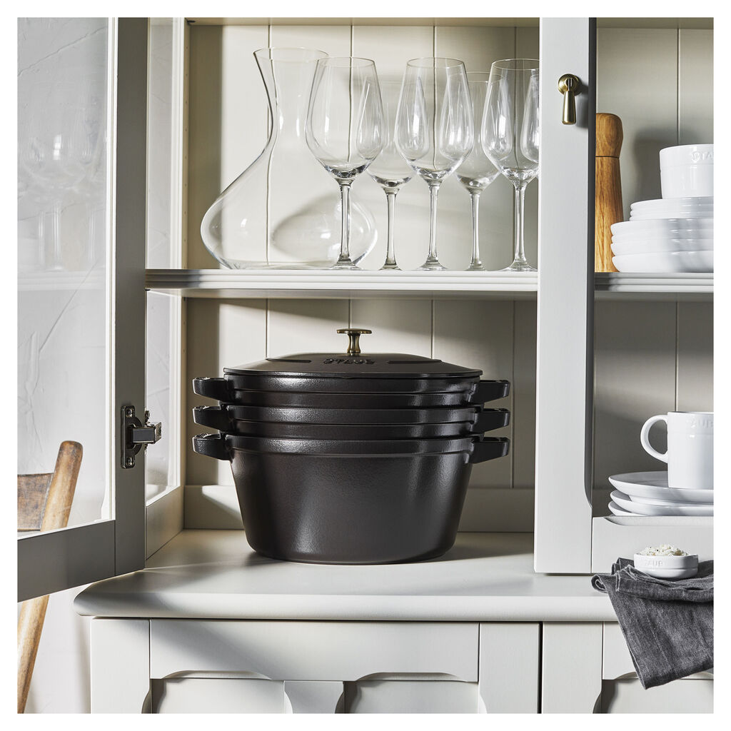 4-pc Stackable Cookware Set, Matte Black, Cast Iron ,,large