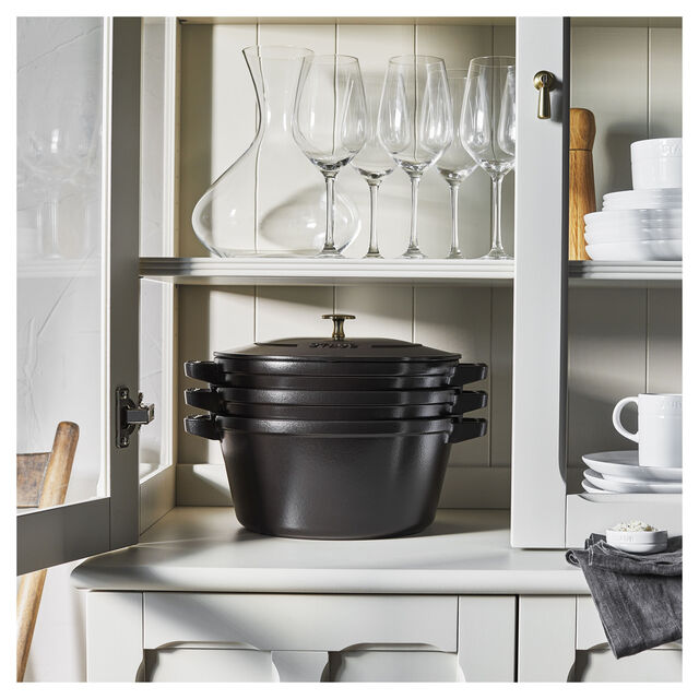 4-pc Stackable Cookware Set, Matte Black, Cast Iron ,,large