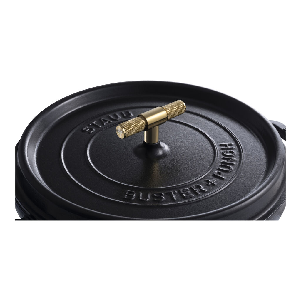 7 qt, Round, Dutch Oven Buster And Punch, Matte Black,,large