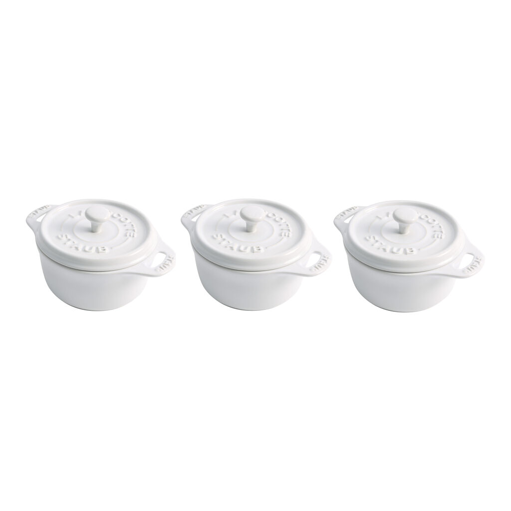 3-pc, Mini Round Dutch Oven Set, White,,large
