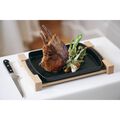 13-inch x 9-inch, Rectangular Serving Dish With Wood Base, Matte Black,,large