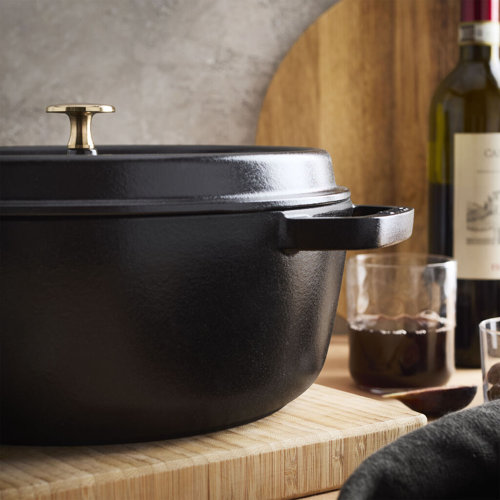 6 qt, Round, Shallow Wide Dutch Oven, Matte Black,,large