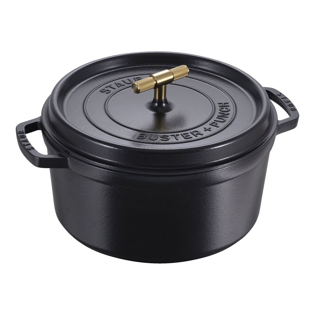 7 qt, Round, Dutch Oven Buster And Punch, Matte Black,,large