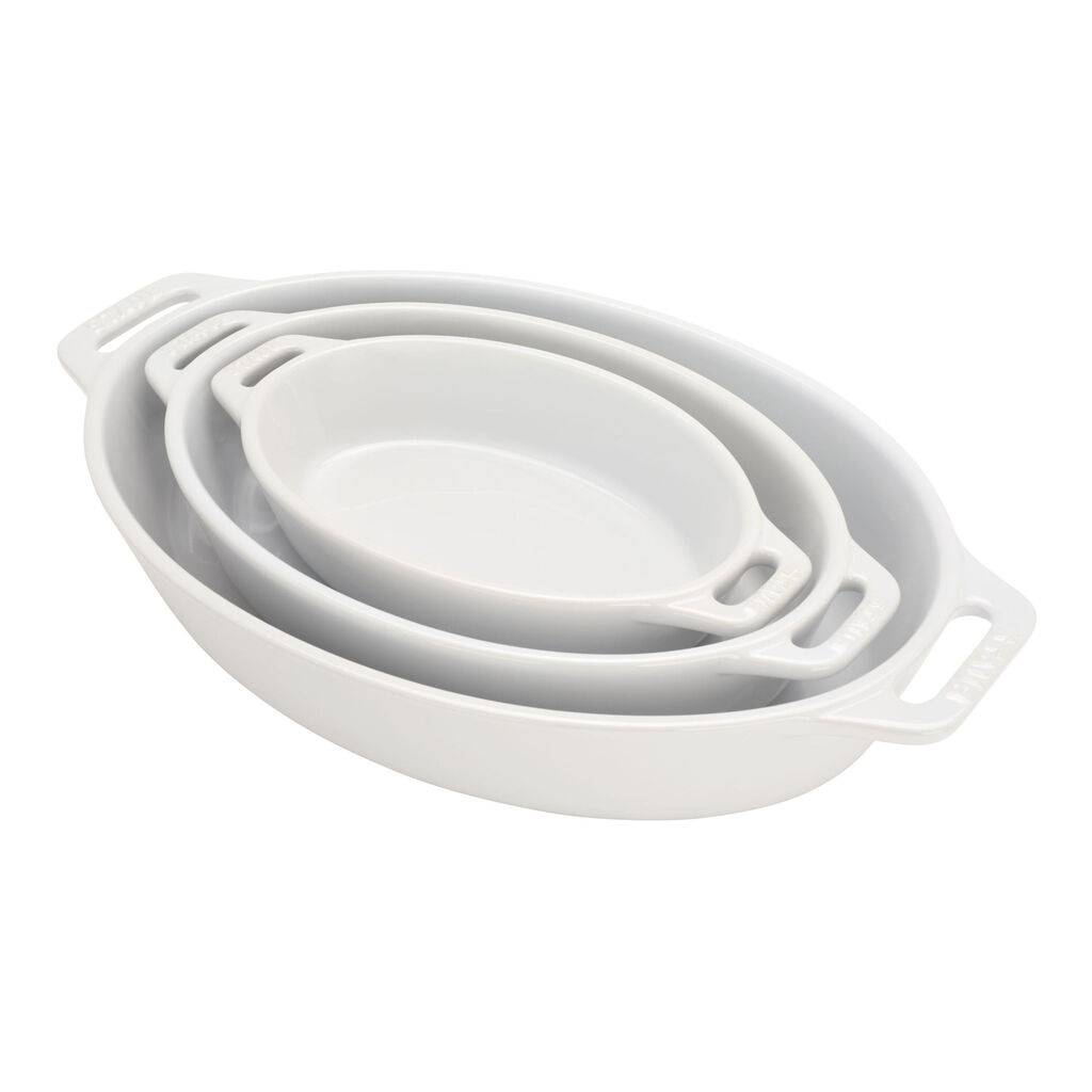 3-pc, Oval, Bakeware Set, White,,large